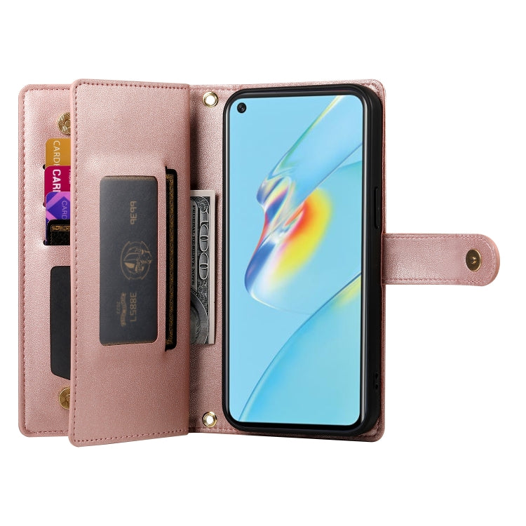 For OPPO A54 / A54s / A55 5G / A16s / A53s Nine Card-slot Zipper Wallet Bag Leather Phone Case