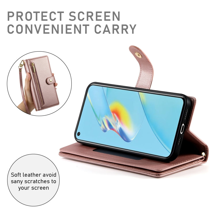 For OPPO A54 / A54s / A55 5G / A16s / A53s Nine Card-slot Zipper Wallet Bag Leather Phone Case