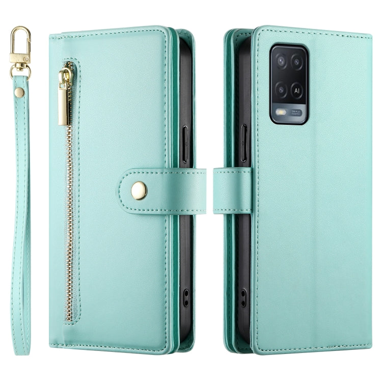 For OPPO A54 / A54s / A55 5G / A16s / A53s Nine Card-slot Zipper Wallet Bag Leather Phone Case