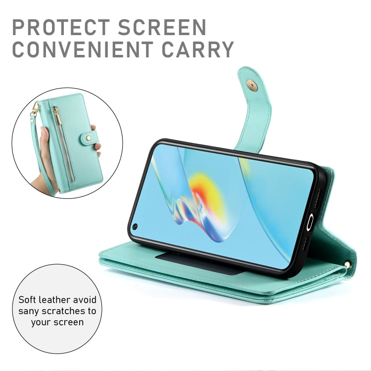 For OPPO A54 / A54s / A55 5G / A16s / A53s Nine Card-slot Zipper Wallet Bag Leather Phone Case
