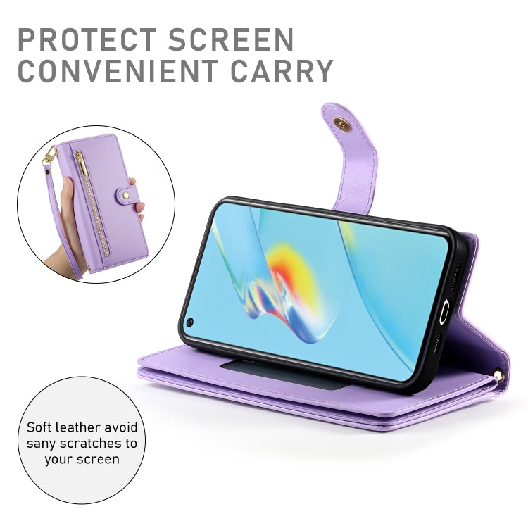 For OPPO A54 / A54s / A55 5G / A16s / A53s Nine Card-slot Zipper Wallet Bag Leather Phone Case