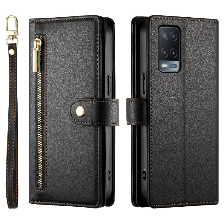 For OPPO A54 / A54s / A55 5G / A16s / A53s Nine Card-slot Zipper Wallet Bag Leather Phone Case