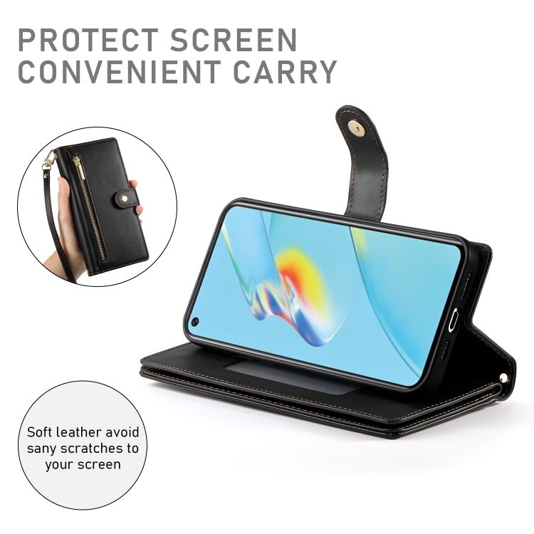 For OPPO A54 / A54s / A55 5G / A16s / A53s Nine Card-slot Zipper Wallet Bag Leather Phone Case
