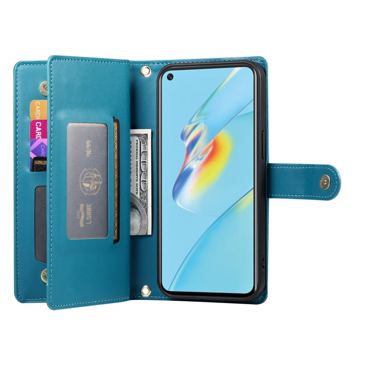 For OPPO A54 / A54s / A55 5G / A16s / A53s Nine Card-slot Zipper Wallet Bag Leather Phone Case