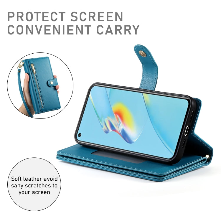 For OPPO A54 / A54s / A55 5G / A16s / A53s Nine Card-slot Zipper Wallet Bag Leather Phone Case