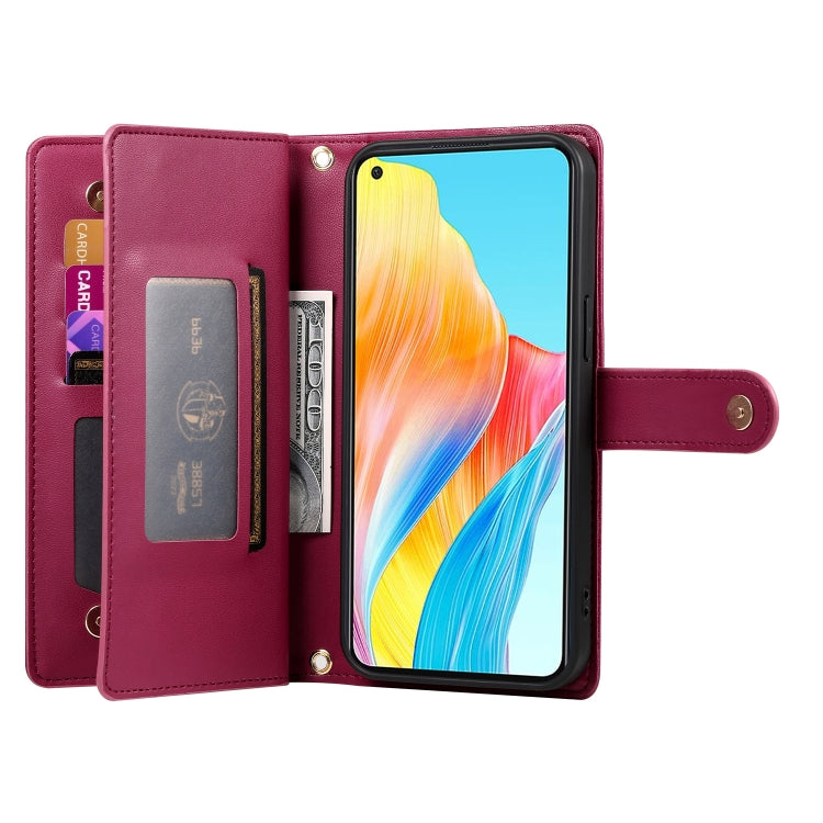 For OPPO A58 4G Nine Card-slot Zipper Wallet Bag Leather Phone Case