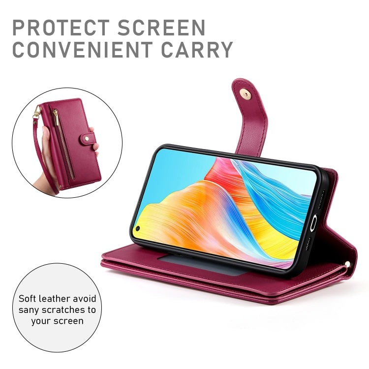 For OPPO A58 4G Nine Card-slot Zipper Wallet Bag Leather Phone Case