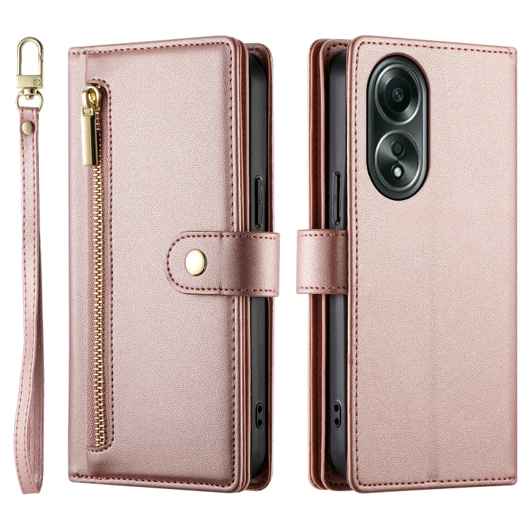 For OPPO A58 4G Nine Card-slot Zipper Wallet Bag Leather Phone Case