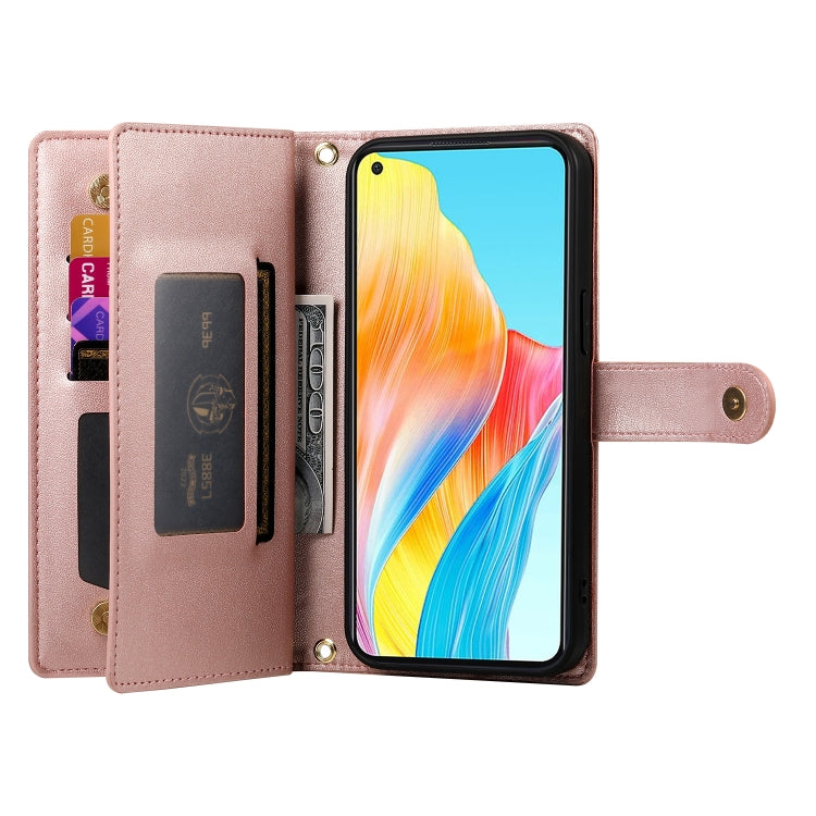 For OPPO A58 4G Nine Card-slot Zipper Wallet Bag Leather Phone Case