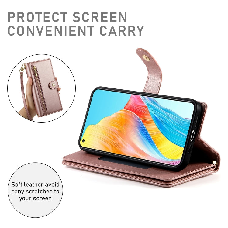For OPPO A58 4G Nine Card-slot Zipper Wallet Bag Leather Phone Case