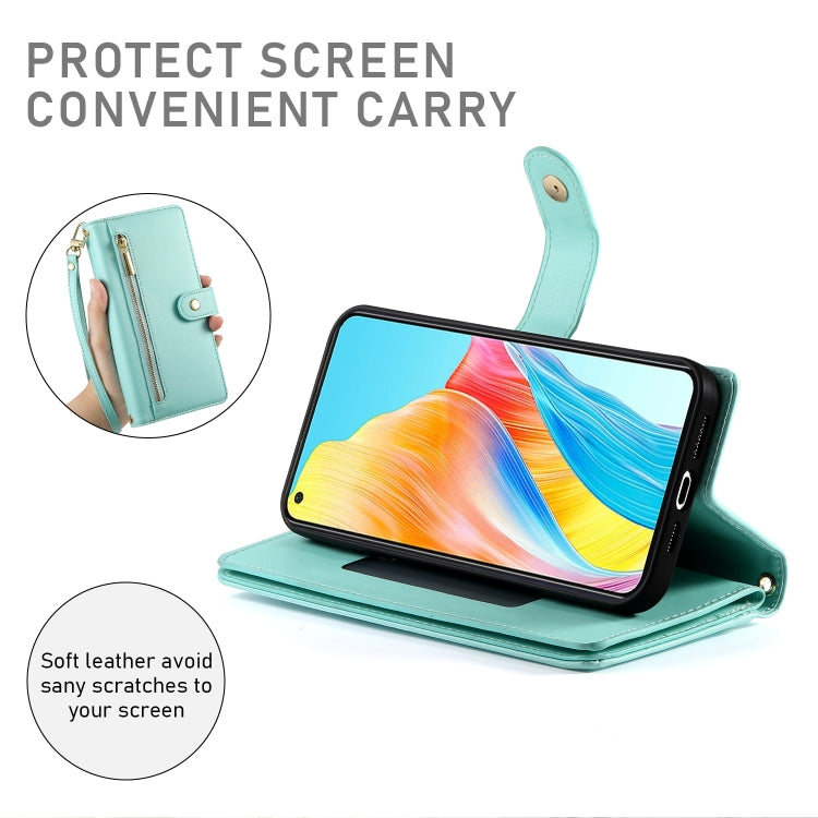 For OPPO A58 4G Nine Card-slot Zipper Wallet Bag Leather Phone Case