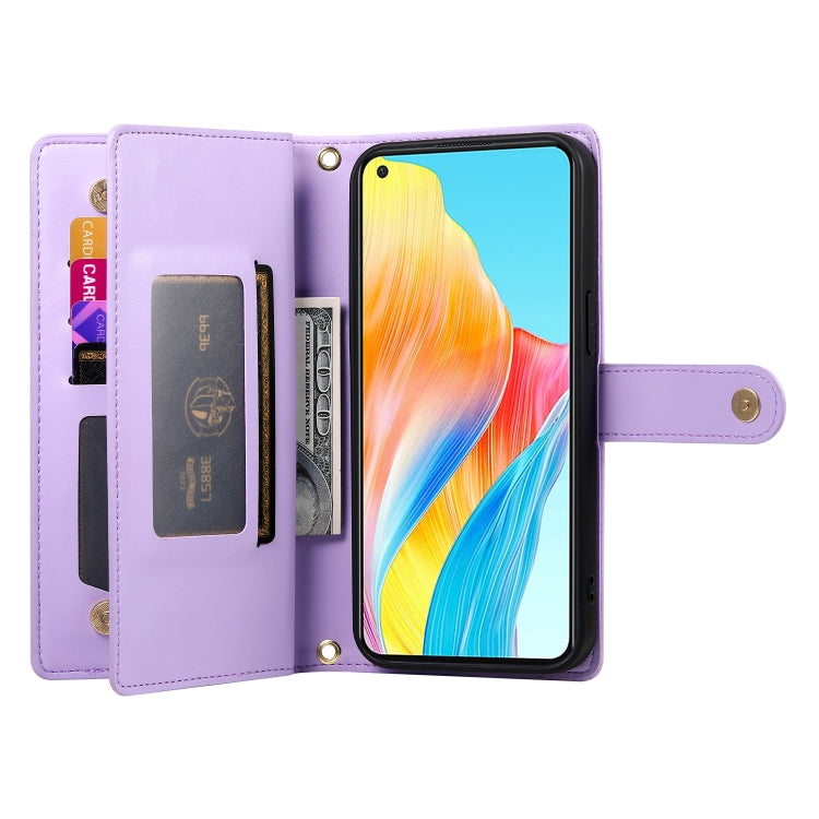 For OPPO A58 4G Nine Card-slot Zipper Wallet Bag Leather Phone Case