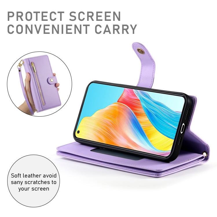 For OPPO A58 4G Nine Card-slot Zipper Wallet Bag Leather Phone Case