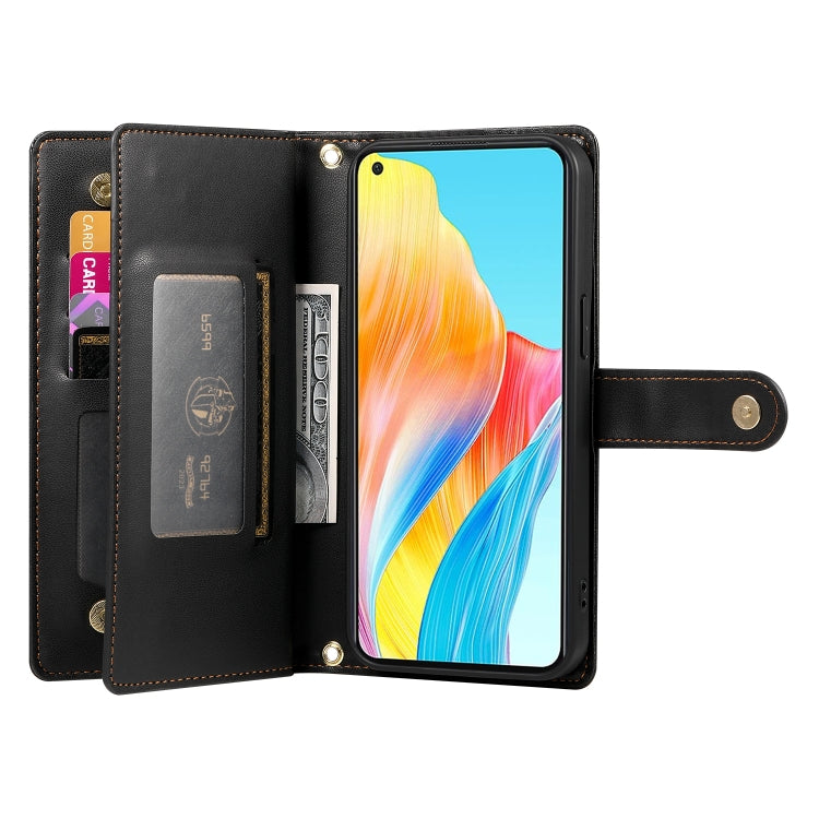 For OPPO A58 4G Nine Card-slot Zipper Wallet Bag Leather Phone Case