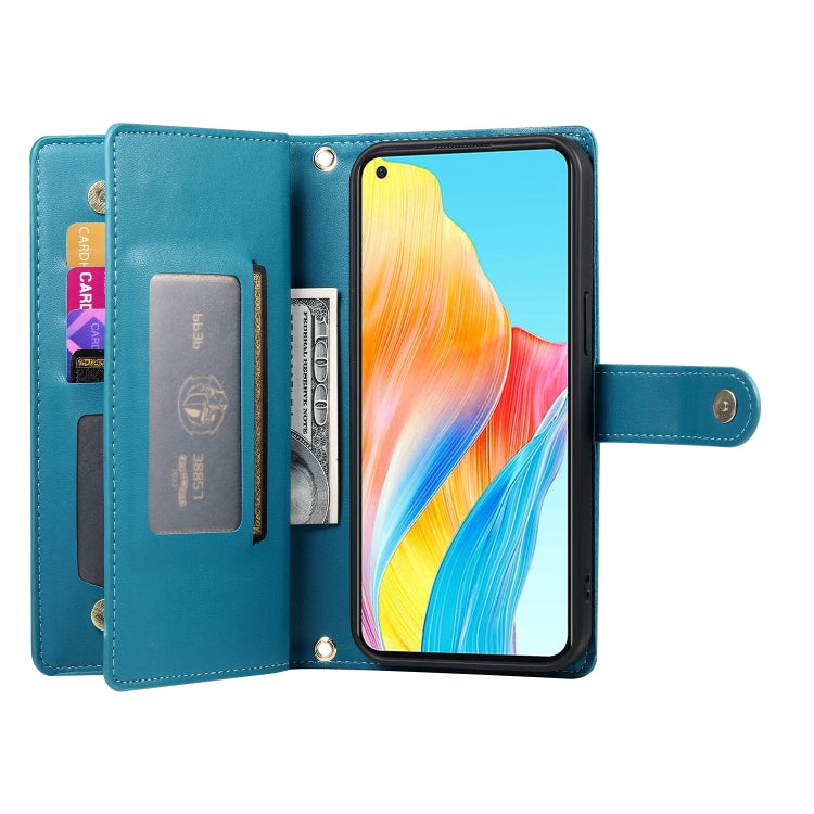 For OPPO A58 4G Nine Card-slot Zipper Wallet Bag Leather Phone Case