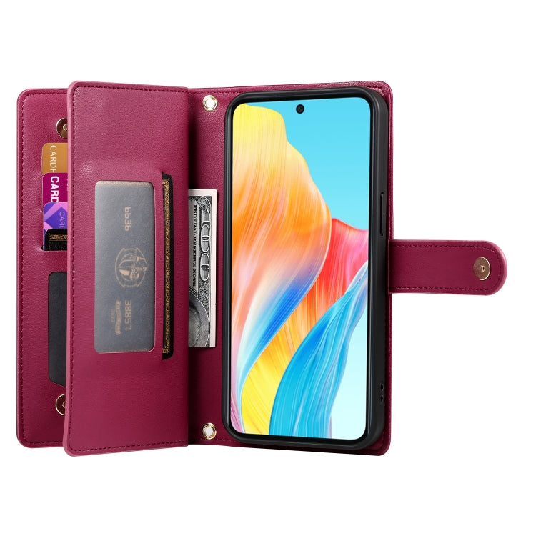 For OPPO A78 5G / A58 5G / A58x / A1x Nine Card-slot Zipper Wallet Bag Leather Phone Case