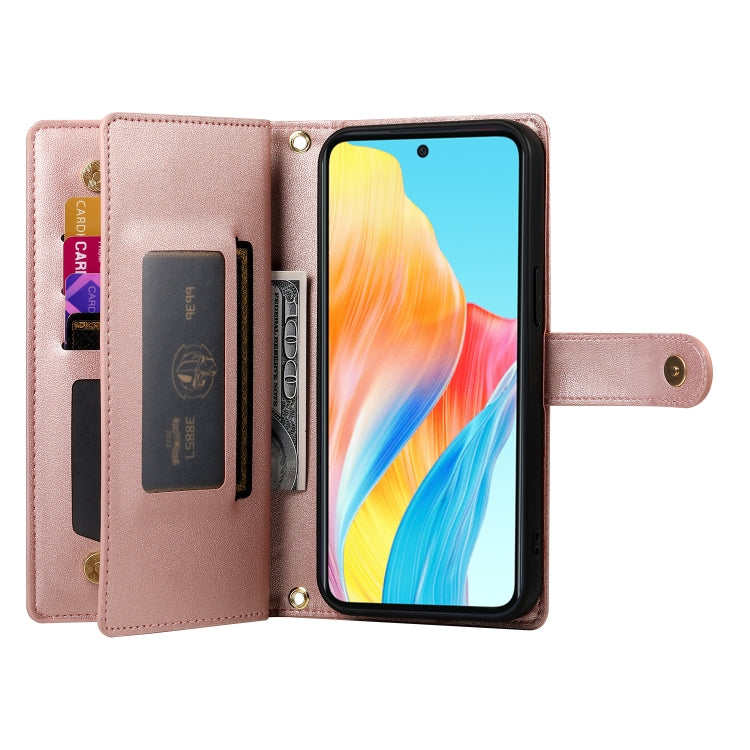 For OPPO A78 5G / A58 5G / A58x / A1x Nine Card-slot Zipper Wallet Bag Leather Phone Case