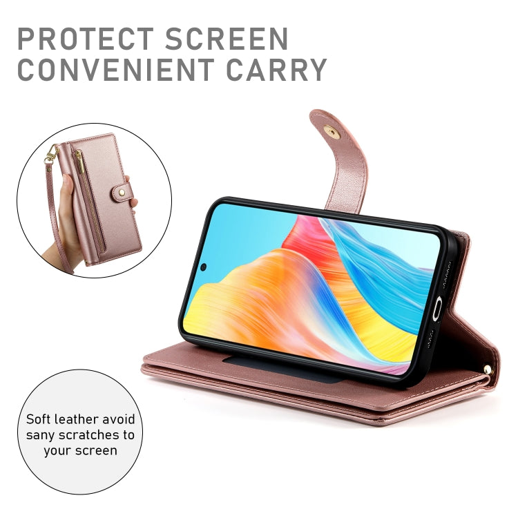 For OPPO A78 5G / A58 5G / A58x / A1x Nine Card-slot Zipper Wallet Bag Leather Phone Case