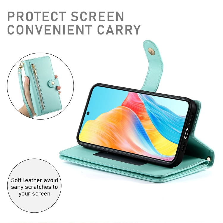 For OPPO A78 5G / A58 5G / A58x / A1x Nine Card-slot Zipper Wallet Bag Leather Phone Case