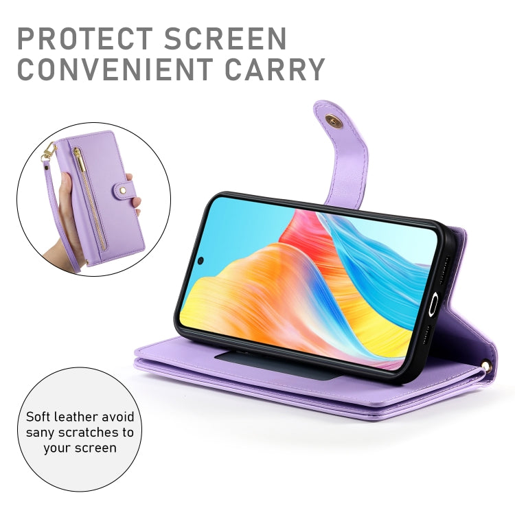 For OPPO A78 5G / A58 5G / A58x / A1x Nine Card-slot Zipper Wallet Bag Leather Phone Case