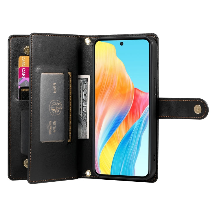 For OPPO A78 5G / A58 5G / A58x / A1x Nine Card-slot Zipper Wallet Bag Leather Phone Case
