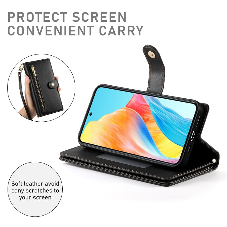For OPPO A78 5G / A58 5G / A58x / A1x Nine Card-slot Zipper Wallet Bag Leather Phone Case