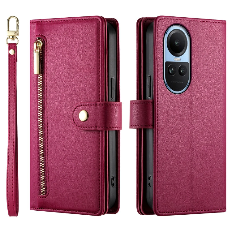 For OPPO Reno10 5G Global Nine Card-slot Zipper Wallet Bag Leather Phone Case