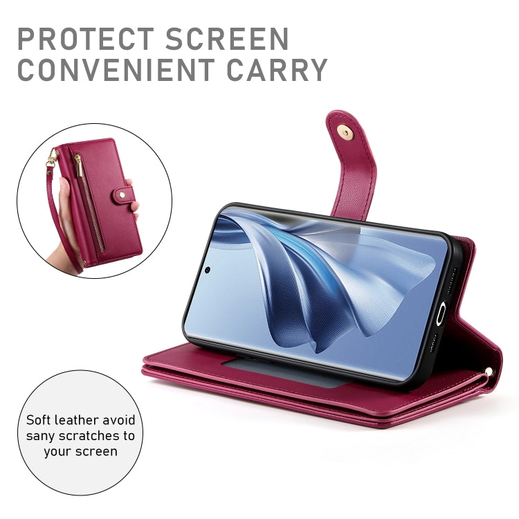 For OPPO Reno10 5G Global Nine Card-slot Zipper Wallet Bag Leather Phone Case
