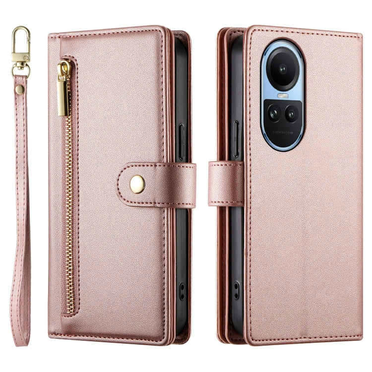 For OPPO Reno10 5G Global Nine Card-slot Zipper Wallet Bag Leather Phone Case