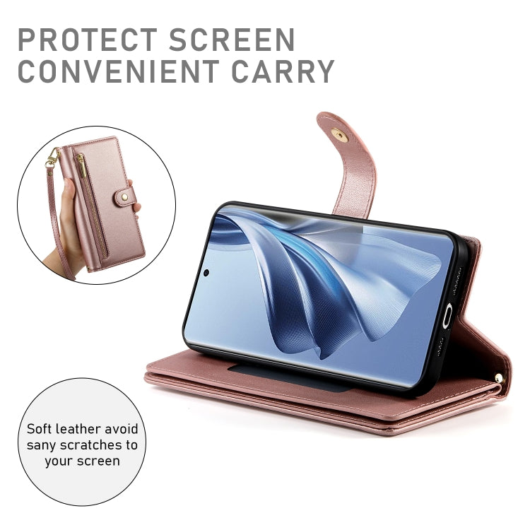 For OPPO Reno10 5G Global Nine Card-slot Zipper Wallet Bag Leather Phone Case
