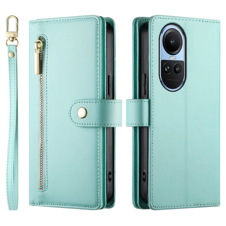 For OPPO Reno10 5G Global Nine Card-slot Zipper Wallet Bag Leather Phone Case