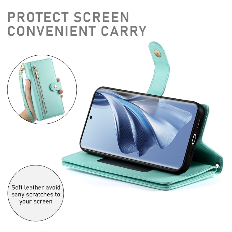 For OPPO Reno10 5G Global Nine Card-slot Zipper Wallet Bag Leather Phone Case
