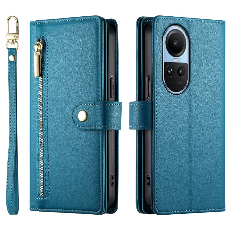 For OPPO Reno10 5G Global Nine Card-slot Zipper Wallet Bag Leather Phone Case