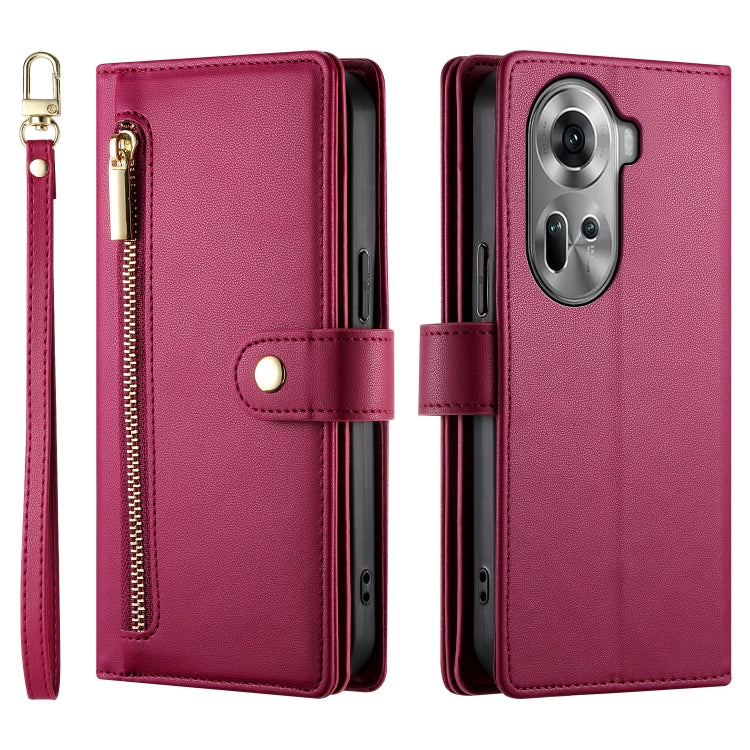 For OPPO Reno11 Global Nine Card-slot Zipper Wallet Bag Leather Phone Case
