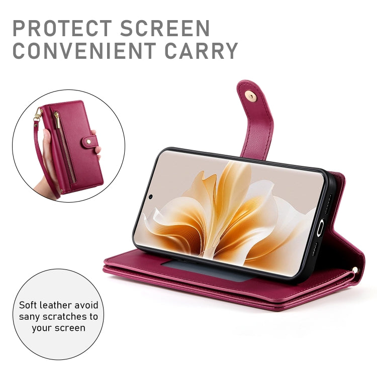 For OPPO Reno11 Global Nine Card-slot Zipper Wallet Bag Leather Phone Case