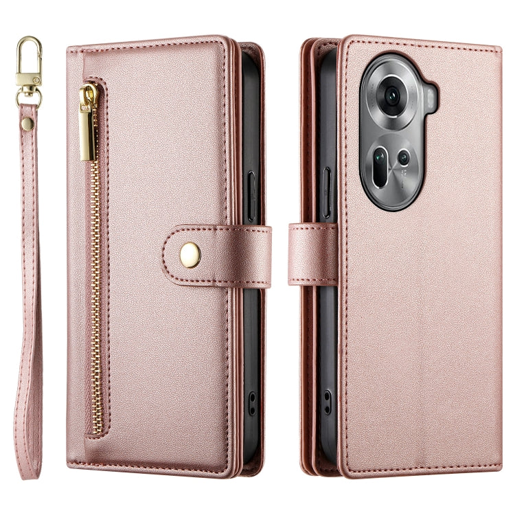 For OPPO Reno11 Global Nine Card-slot Zipper Wallet Bag Leather Phone Case