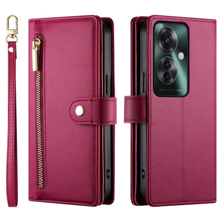 For OPPO Reno11 F Nine Card-slot Zipper Wallet Bag Leather Phone Case