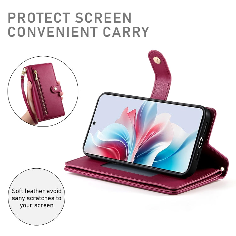 For OPPO Reno11 F Nine Card-slot Zipper Wallet Bag Leather Phone Case