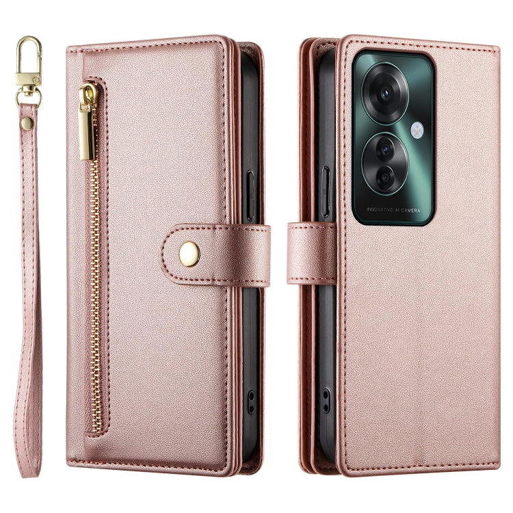 For OPPO Reno11 F Nine Card-slot Zipper Wallet Bag Leather Phone Case