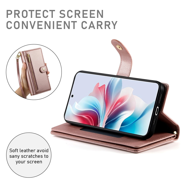 For OPPO Reno11 F Nine Card-slot Zipper Wallet Bag Leather Phone Case