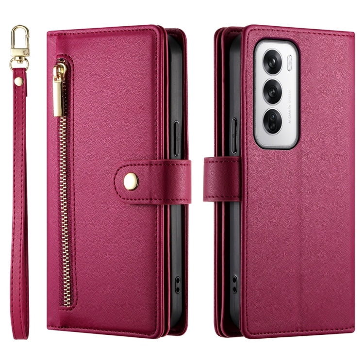 For OPPO Reno12 Global Nine Card-slot Zipper Wallet Bag Leather Phone Case