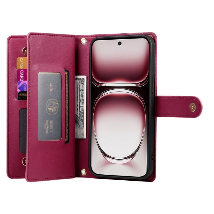 For OPPO Reno12 Global Nine Card-slot Zipper Wallet Bag Leather Phone Case