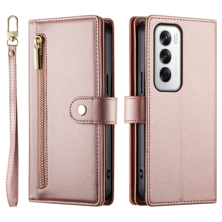 For OPPO Reno12 Global Nine Card-slot Zipper Wallet Bag Leather Phone Case