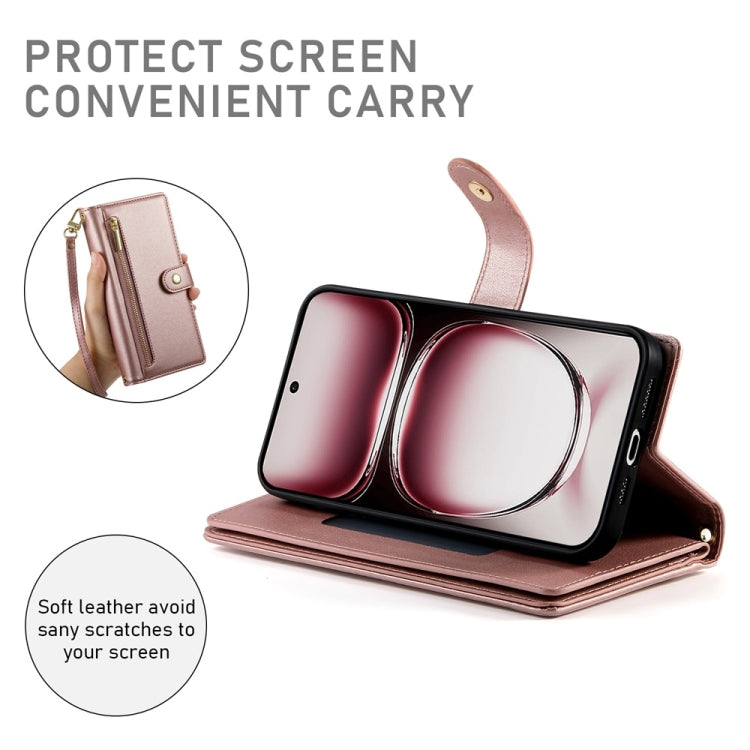 For OPPO Reno12 Global Nine Card-slot Zipper Wallet Bag Leather Phone Case