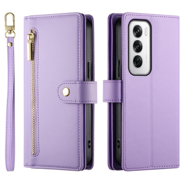For OPPO Reno12 Global Nine Card-slot Zipper Wallet Bag Leather Phone Case