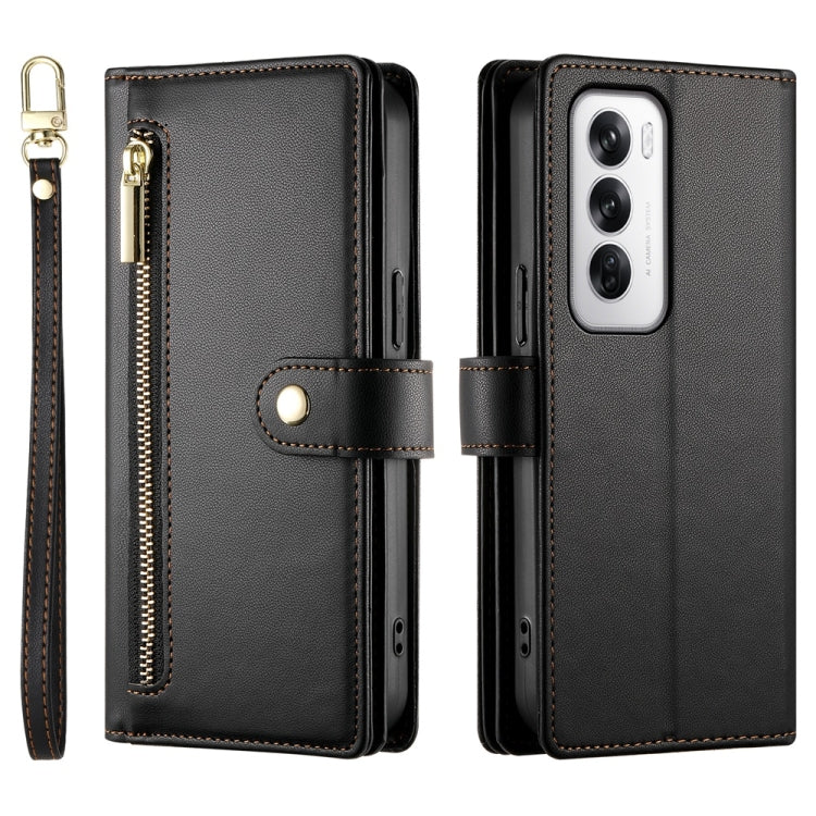 For OPPO Reno12 Global Nine Card-slot Zipper Wallet Bag Leather Phone Case