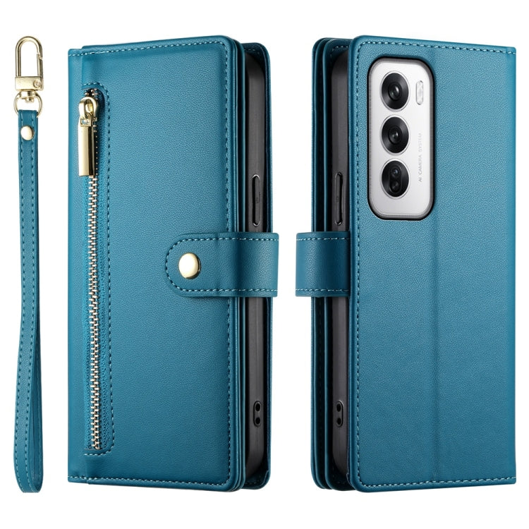 For OPPO Reno12 Global Nine Card-slot Zipper Wallet Bag Leather Phone Case
