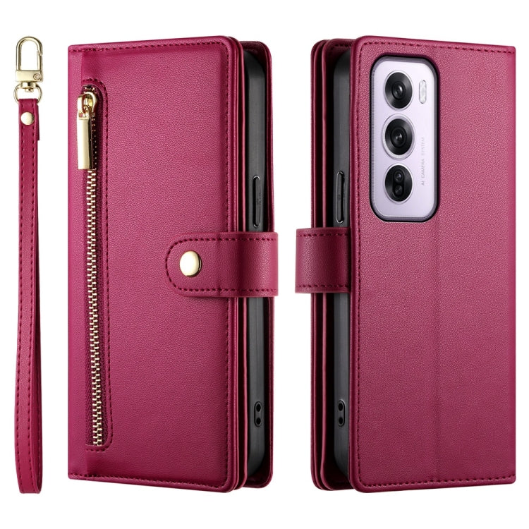 For OPPO Reno12 Pro Global Nine Card-slot Zipper Wallet Bag Leather Phone Case
