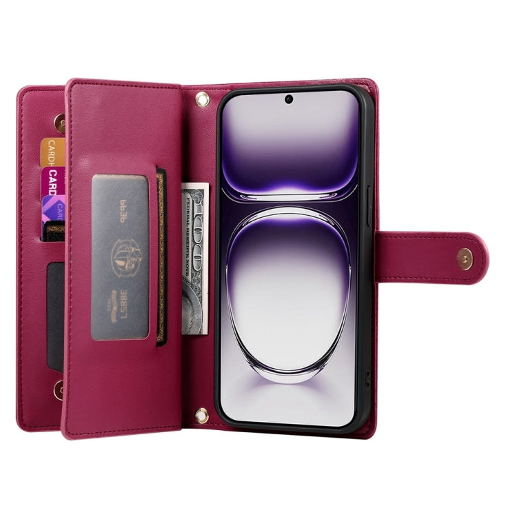 For OPPO Reno12 Pro Global Nine Card-slot Zipper Wallet Bag Leather Phone Case
