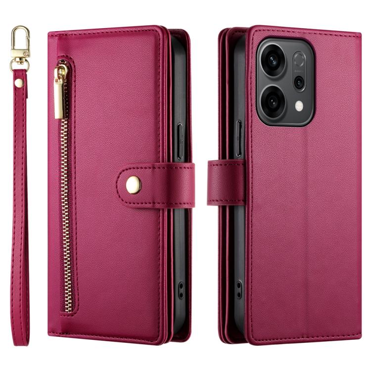 For OPPO Reno14 Global / Reno14 F 5G Nine Card-slot Zipper Wallet Bag Leather Phone Case